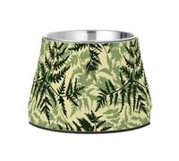 Old Slow Style Fern Green Leaf Raised Pets Food Bowl with Stand Stainless Steel Cats Food Dish for Slow Feed Dogs Slow Down Food