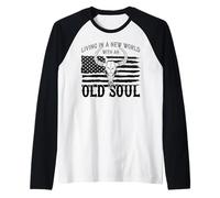 Old Soul New World, Drapeau américain, Patriotique, crâne Pays Manche Raglan