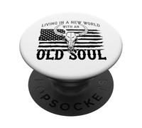 Old Soul New World, Drapeau américain, Patriotique, crâne Pays PopSockets PopGrip Adhésif