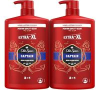 Old Spice Captain Gel Douche et Shampooing Homme 2x1000ml Gel Visage Corps et Cheveux 3 en 1 Multi-usage Fraîcheur Longue Durée Parfum Exceptionnel Nettoyage en Profondeur
