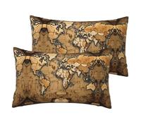 Old Stained Wo-Rld Map Printing Pillowcases Set of 2 Decorative Pillow Cover Double-Sided Pillowcase for Furniture Bedroom Couch 40X60Cm
