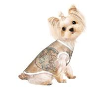 Old Stained World Map Print T-shirt respirant pour petits chiens chiots chatons pour animaux de compagnie