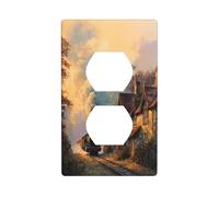 Old Steam Train Country Cottages Sunset Outlet Cover Light Switch Cover Decorative 1 Gang Wall Plate for Kitchen Room Bathroom Size 7x11.4cm