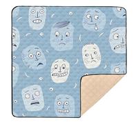 Old Style Cartoon Faces Baby Blue Grand tapis de jeu élégant pour bébé Gym Tapis de jeu pour le sol Pliable Rembourré Tapis de jeu pour bébés enfants tout-petits nourrissons 127 x 127 cm