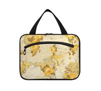 Old Style World Map Marigold Rose Flower Hanging Men Toitry Trousse de toilette avec crochet, design lavable pour papa bolso de mano para hombre L, Carte du monde de style ancien avec fleur de rose