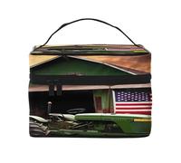 Old Tractor Photo Farm - Grande trousse de maquillage imperméable pour voyage et salle de sport, organiseur de maquillage avec 4 sangles élastiques et compartiments, tissu sergé de qualité supérieure