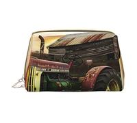 Old Tractor Photo Farm - Trousse de maquillage imprimée pour femme et maman - Petite trousse de maquillage de voyage en cuir PVC - Cadeau mignon - Trousse de toilette avec fermeture éclair, blanc,