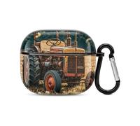 Old Tractor Photoes Farm Coque de protection intégrale antichoc pour écouteurs Bluetooth Prise en charge du chargement sans fil avec porte-clés Cadeau personnalisé pour AirPods 3
