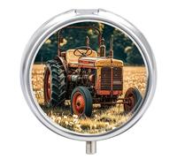 Old Tractor Photoes Farm-Pilulier à 3 compartiments pour médicaments de voyage 3 x par jour - Organiseur portable pour vitamines avec miroir - Petit pilulier pour sac à main et poche - Joli récipient