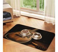 Old West Tapis d'alimentation absorbant en cuir synthétique pour chien et chat Motif guitare Protège les sols Avec envers en caoutchouc antidérapant Facile à nettoyer 40 x 60 cm