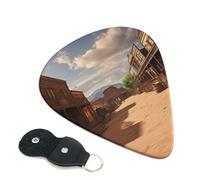 Old Wild West Cowboy Town Lot de 6 médiators en celluloïd de 0,46 mm d'épaisseur avec support de médiators en cuir, médiators personnalisés pour basse, guitares électriques et acoustiques, cadeau pour