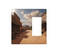 Old Wild West Cowboy Town Plaques murales décoratives pour interrupteur 2 interrupteurs électriques Plaque frontale en thermoplastique pour appareil décoratif, vis incluses