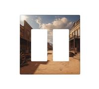 Old Wild West Cowboy Town Plaques murales décoratives pour interrupteur 2 interrupteurs électriques Plaque frontale en thermoplastique pour appareil décoratif, vis incluses