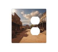 Old Wild West Cowboy Town Plaques murales décoratives pour interrupteur 2 interrupteurs électriques Plaque frontale en thermoplastique pour appareil décoratif, vis incluses
