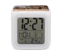 Old Wild West Cowboy Town Réveil numérique de la température à changement de couleur Affichage LED Mini horloges pour bureau, salon, chambre à coucher