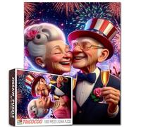 Old Woman and Man Jigsaw Puzzles 1000 Pieces for Adults Old Couple Fireworks Wine Glasses Night Sky Intellectual Decompressing Fun Family Game Relaxation Entertainment Activity 19.7 x 27.6 inch