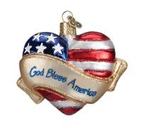 Old World Christmas Ornaments God Bless America Heart Glass Blown Ornaments for Christmas Tree