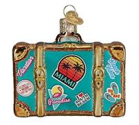 Old World Christmas Valise Miami Ornement en verre soufflé pour sapin de Noël, décoration de vacances, collection de voyage