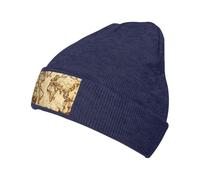 Old World Map with Ocean Ships Bonnet vintage pour homme et femme Hiver Chaud Tricot Manchette Acrylique Tête de mort Cap Bleu marine