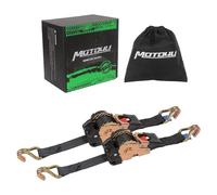 Oldbones Lot de 2 sangles à cliquet rétractables - 25 mm x 1,8 m LC - Résistance à la rupture - 300 kg - 700 kg - Sangles à cliquet robustes pour motos, remorques, camions, camionnettes avec double