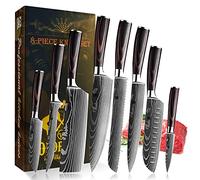 Oldpard Professional Kitchen Knife Set | Chef's Knife, Santoku & Bread Knives and Others | Stainless Steel Laser Pattern with Pakkawood Handle | Gift Box Set