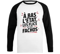 Oldrytee À Bas L’état Les Flics Baseball Unisex Tshirt Blanc Chemise À Manches Noires Baseball Tshirt White Black Sleeve Shirt