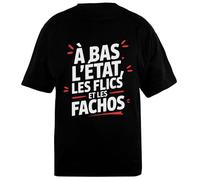 Oldrytee À Bas L’état Les Flics T-Shirt Unisexe Noir en Coton Surdimensionné Oversized Cotton Black T-Shirt