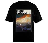 OLDRYTEE Disco Elysium T-Shirt Unisexe Noir en Coton Surdimensionné