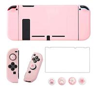 Oldzhu Coque de protection compatible avec les manettes Joy-Con Nintendo Switch, avec protecteur d'écran en verre et 4 poignées de pouce, absorption des chocs et anti-rayures Rose