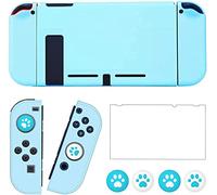 OLDZHU Coque de protection rose compatible avec les manettes Nintendo Switch Joy-Con, avec protection d'écran en verre et 4 poignées de pouce, absorption des chocs et anti-rayures, bleu, Protection
