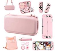 OLDZHU Étui de Transport Rose pour Nintendo Switch OLED - Kit d'accessoires rose 10 en 1 avec Couverture de Protection Dure,Protecteur d'écran en Verre,Support réglable,Capuchons de poignée de Pouce