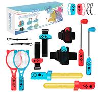 OLDZHU Kit d'accessoires de Sport 12 en 1 Compatible avec Nintendo Switch,Une Poignée d'Escrime,Un Bracelet de Volley-Ball,Sangles de Jambe de Football, Clubs de Golf,Raquette (Rouge + Bleu)