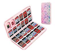 OLDZHU Mignon Rose Boite de Rangement Jeux Switch pour Nintendo Switch,Étui de Rangement pour Carte de Jeu Portable avec 24 emplacements pour Cartes de Jeu et 24 emplacements Our Cartes Micro SD