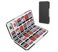 OLDZHU Switch Étui de jeu compatible avec Nintendo Switch et OLED - Rangement pour 24 cartouches de jeux et 24 cartes Micro SD, portable, texture noire