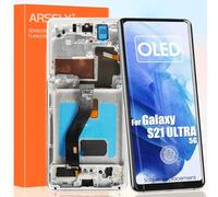 OLED Écran pour Samsung Galaxy S21 Ultra 5G LCD Display pour Samsung S21 Ultra 5G SM-G998B SM-G998B/DS SM-G998U SM-G998W Digitizer Touch Screen Assembly avec outils (argent avec cadre)