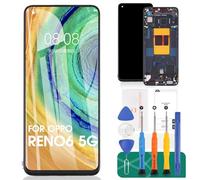 OLED pour Oppo Reno6/Reno 6 5G LCD Écran de remplacement pour OPPO PEQM00, CPH2251 Kit de numériseur tactile avec cadre (noir, avec empreintes digitales, pas pour 4G)