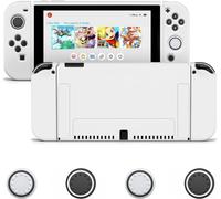 OLED Switch Protective Case,Dockable Anti-Scratch Switch Cover for Switch OLED with 4 Thumb Grip Caps,White
