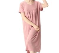 OLEETS Chemise De Nuit Femme - 4Xl-7Xl Chemise De Nuit en Coton Doux pour Femmes Grande Taille Vêtements De Nuit Décontractés À Manches Courtes Robe D'Été Pyjama De Détente en Vrac, Rose, 5X