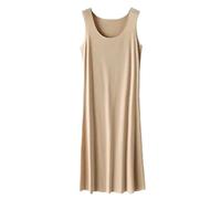 OLEETS Chemise De Nuit Femme - Xl-5Xl Grande Taille Chemise De Nuit en Coton Doux Robe D'Été sans Manches Gilet Sexy Femmes Vêtements De Nuit Décontractés Lingerie Loungewear, Kaki, 4XL