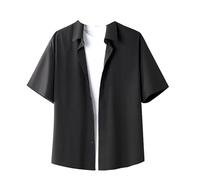 OLEETS Chemise Manches Courtes pour Hommes - Cardigan D'Été pour Hommes, Chemise De Style Coréen, Mode Simple, Hauts De Travail De Bureau, Revers Doux Et Respirant, Vêtements Vintage, Noir, M