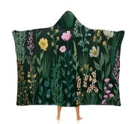 OLEETS Couverture À Capuche Unisexe en Polaire - Belles Fleurs Et Feuilles Capes-Couvertures Imprimées Chaudes Et Portables pour l'hiver, pour Hommes Et Femmes Adultes, Vêtements D'Intérieur Am