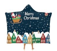 OLEETS Couverture À Capuche Unisexe en Polaire - Maisons De Noël Dessinées Sweat À Capuche Imprimé pour Adulte, Couverture Portable Idéale pour La Natation, La Plage, L'Automne Et l'hiver, V