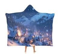 OLEETS Couverture À Capuche Unisexe en Polaire - Maisons Enneigées De Noël Cape-Cape À Capuche Chaude d'hiver pour Adultes, Imprimée en 3D, Idéale pour Le Bureau Et Les Voyages (Hommes Et Fem