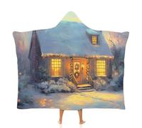 OLEETS Couverture À Capuche Unisexe en Polaire - Maisons Enneigées De Noël Capes-Couvertures Imprimées Chaudes Et Portables pour l'hiver, pour Hommes Et Femmes Adultes, Vêtements D'Intérieur