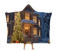 OLEETS Couverture À Capuche Unisexe en Polaire - Maisons Enneigées De Noël Couvertures TV Surdimensionnées, Douces Et Chaudes pour L'Automne Et l'hiver, Idéales pour La Famille, Les Voyages, L