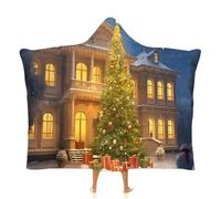 OLEETS Couverture À Capuche Unisexe en Polaire - Maisons Enneigées De Noël Sweat À Capuche Imprimé pour Adulte, Couverture Portable Idéale pour La Natation, La Plage, L'Automne Et l'hiver, V