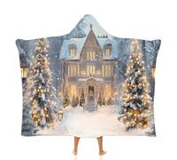 OLEETS Couverture À Capuche Unisexe en Polaire - Maisons Enneigées De Noël Sweat À Capuche Imprimé pour Adulte, Couverture Portable Idéale pour La Natation, La Plage, L'Automne Et l'hiver, V