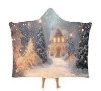 OLEETS Couverture À Capuche Unisexe en Polaire - Maisons Enneigées De Noël Sweat À Capuche Imprimé Unisexe, Couverture Portable Idéale pour Le Bureau, Les Voyages Et Les Moments De Détente E