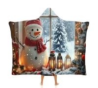 OLEETS Couverture À Capuche Unisexe en Polaire - Motif Bonhomme De Neige De Noël Capes-Couvertures Imprimées Chaudes Et Portables pour l'hiver, pour Hommes Et Femmes Adultes, Vêtements D'Intér