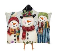 OLEETS Couverture À Capuche Unisexe en Polaire - Motif Bonhomme De Neige De Noël Capes-Couvertures Imprimées Chaudes Et Portables pour l'hiver, pour Hommes Et Femmes Adultes, Vêtements D'Intér